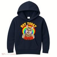 Not Today Satan Funny Cat Rainbow Kids Hoodie thumb 0