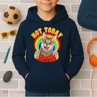 Not Today Satan Funny Cat Rainbow Kids Hoodie thumb 2
