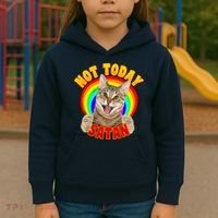 Not Today Satan Funny Cat Rainbow Kids Hoodie thumb 3