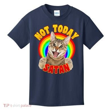 Not Today Satan Funny Cat Rainbow Kids T-Shirt