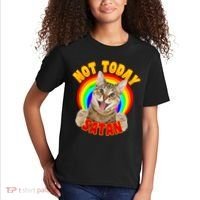 Not Today Satan Funny Cat Rainbow Kids T-Shirt thumb 2