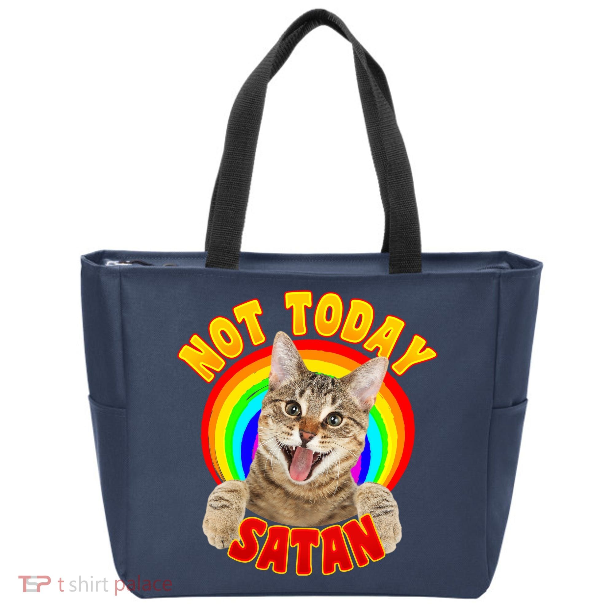 Not Today Satan Funny Cat Rainbow Tote Bag