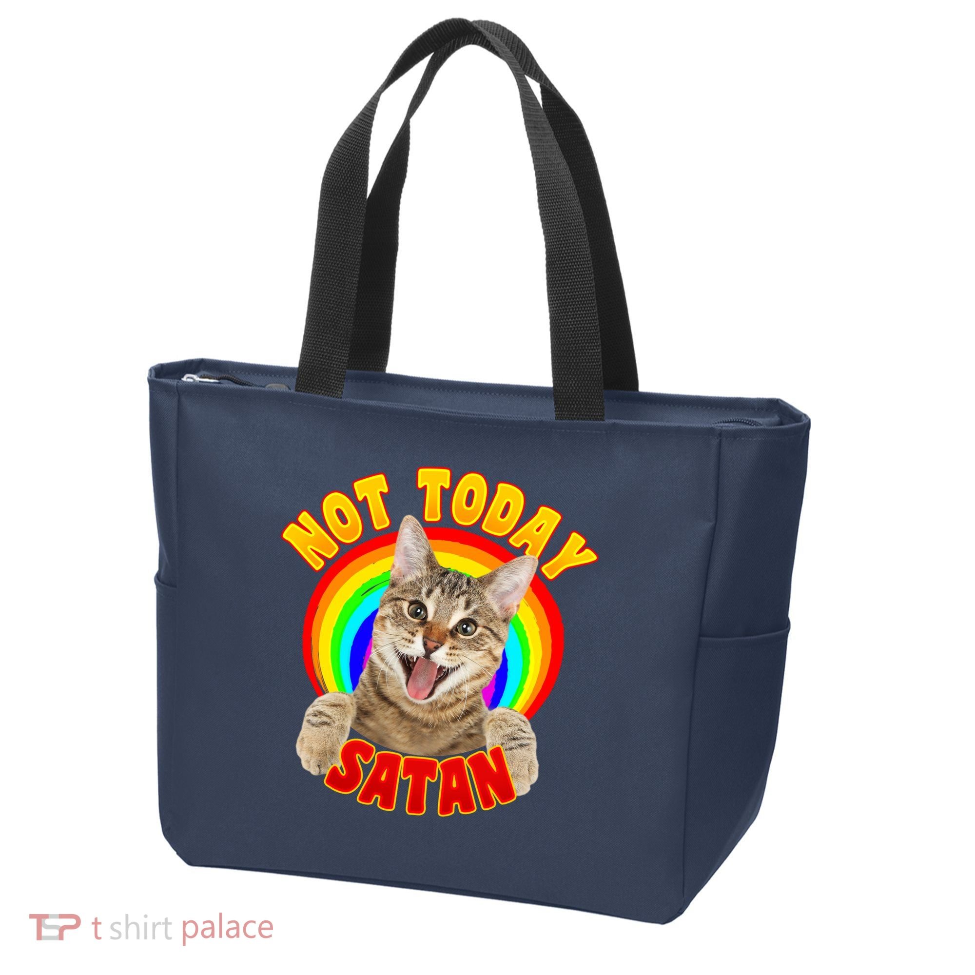 Not Today Satan Funny Cat Rainbow Tote Bag