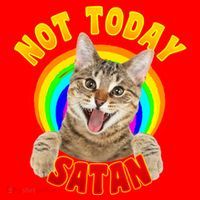 Not Today Satan Funny Cat Rainbow Santa Hat thumb 1