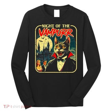 Night Of The Vampurr Funny Cat Halloween Long Sleeve Shirt