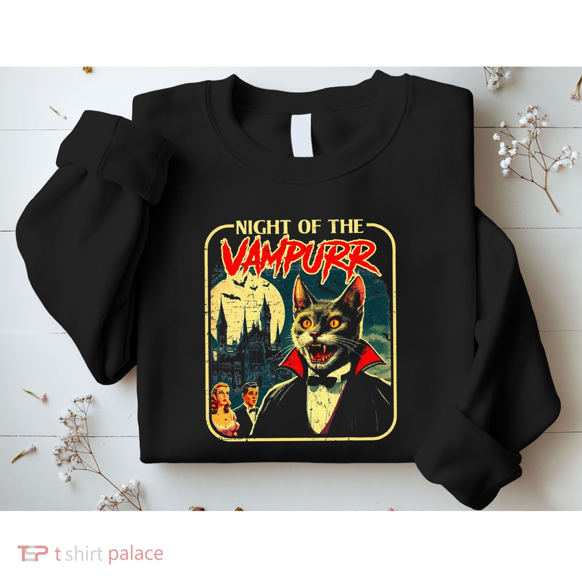 Night Of The Vampurr Funny Cat Halloween Sweatshirt