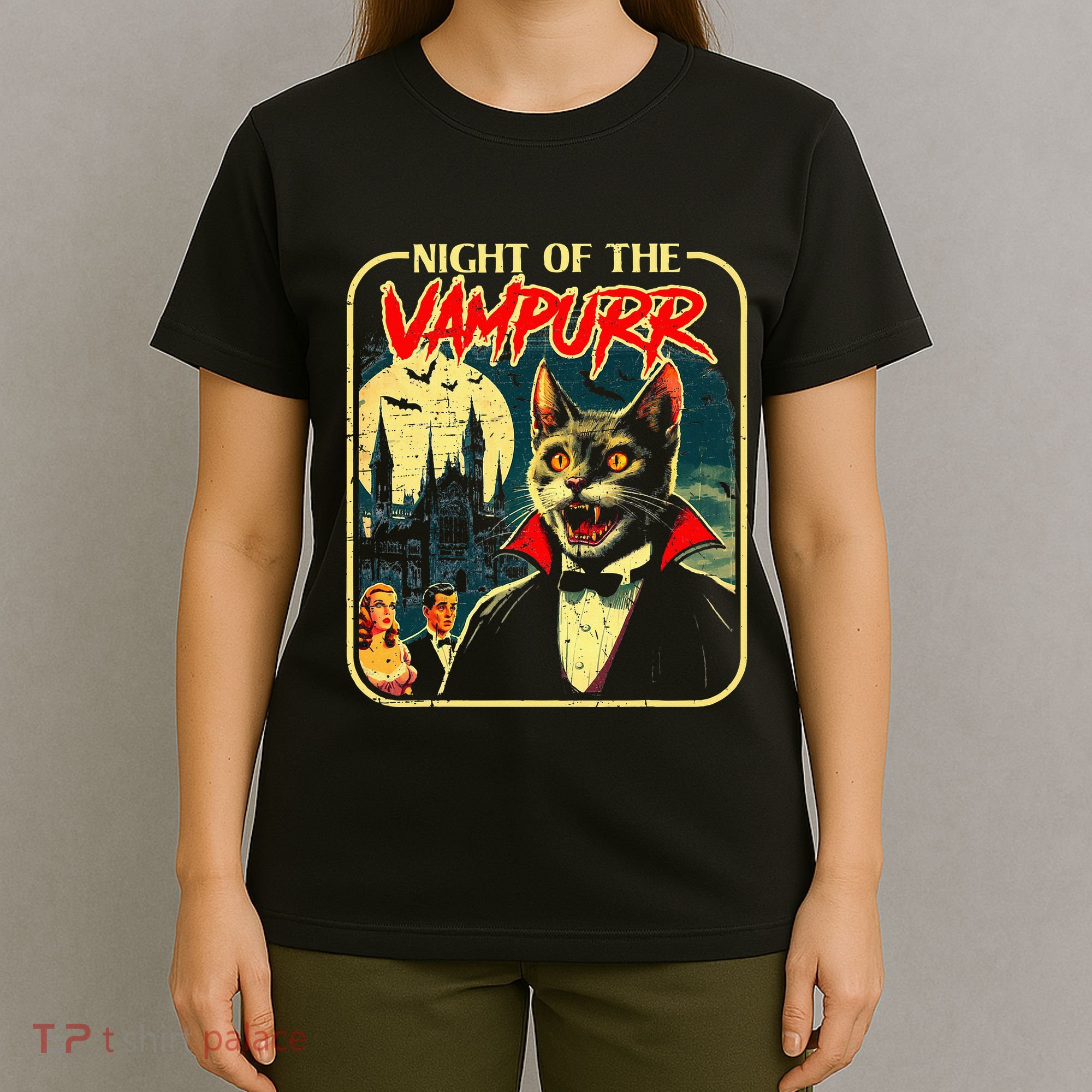 Night Of The Vampurr Funny Cat Halloween T-Shirt