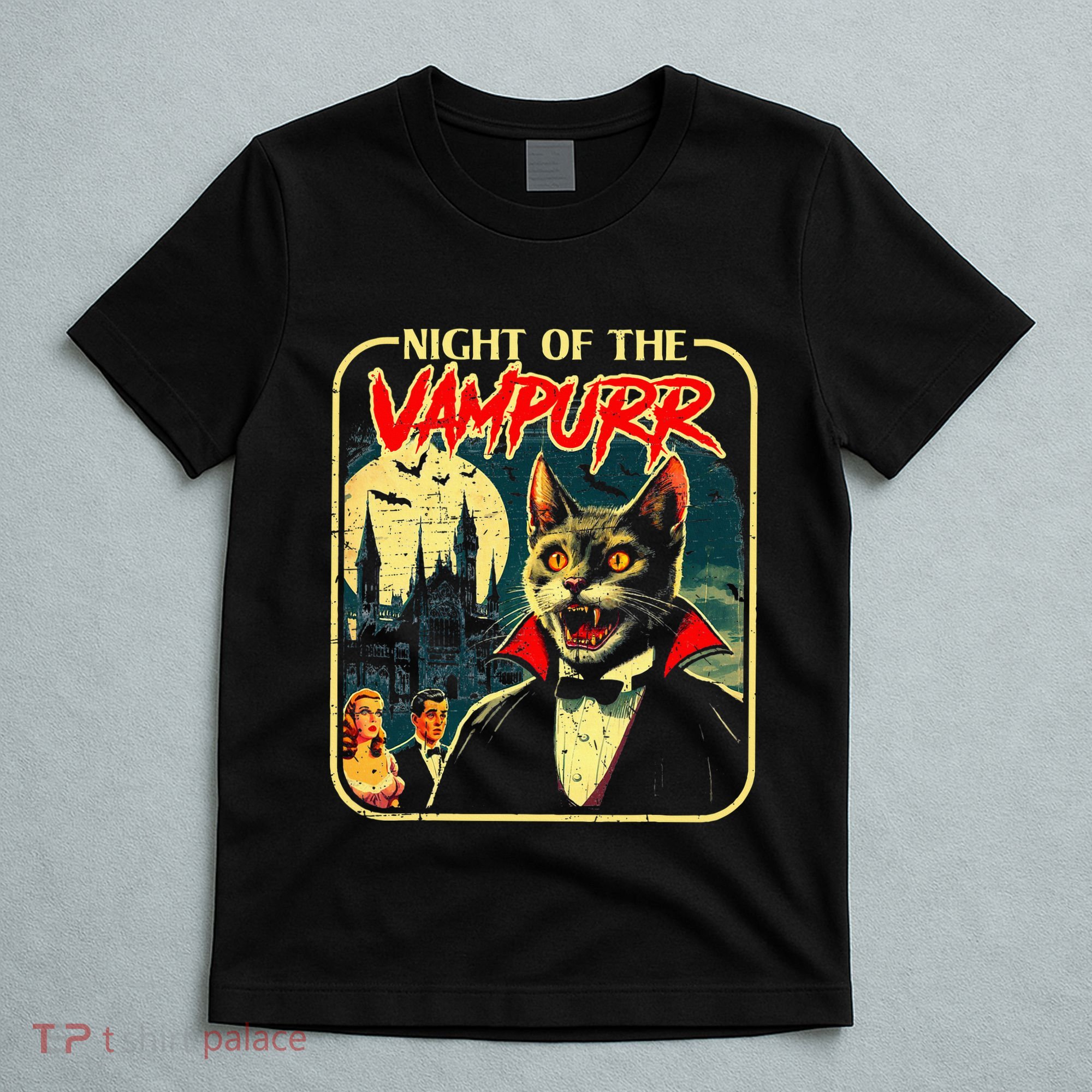 Night Of The Vampurr Funny Cat Halloween T-Shirt
