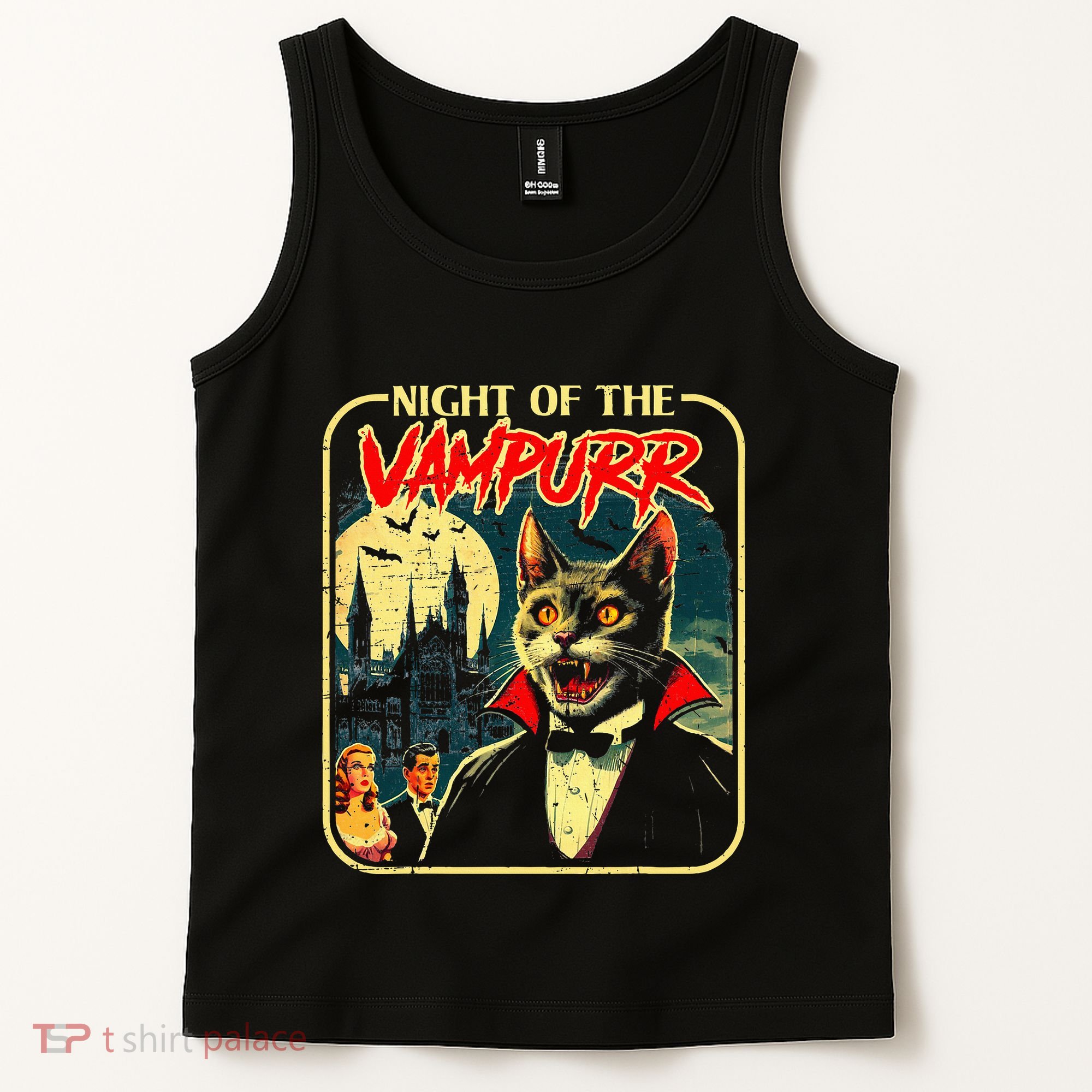 Night Of The Vampurr Funny Cat Halloween Tank Top