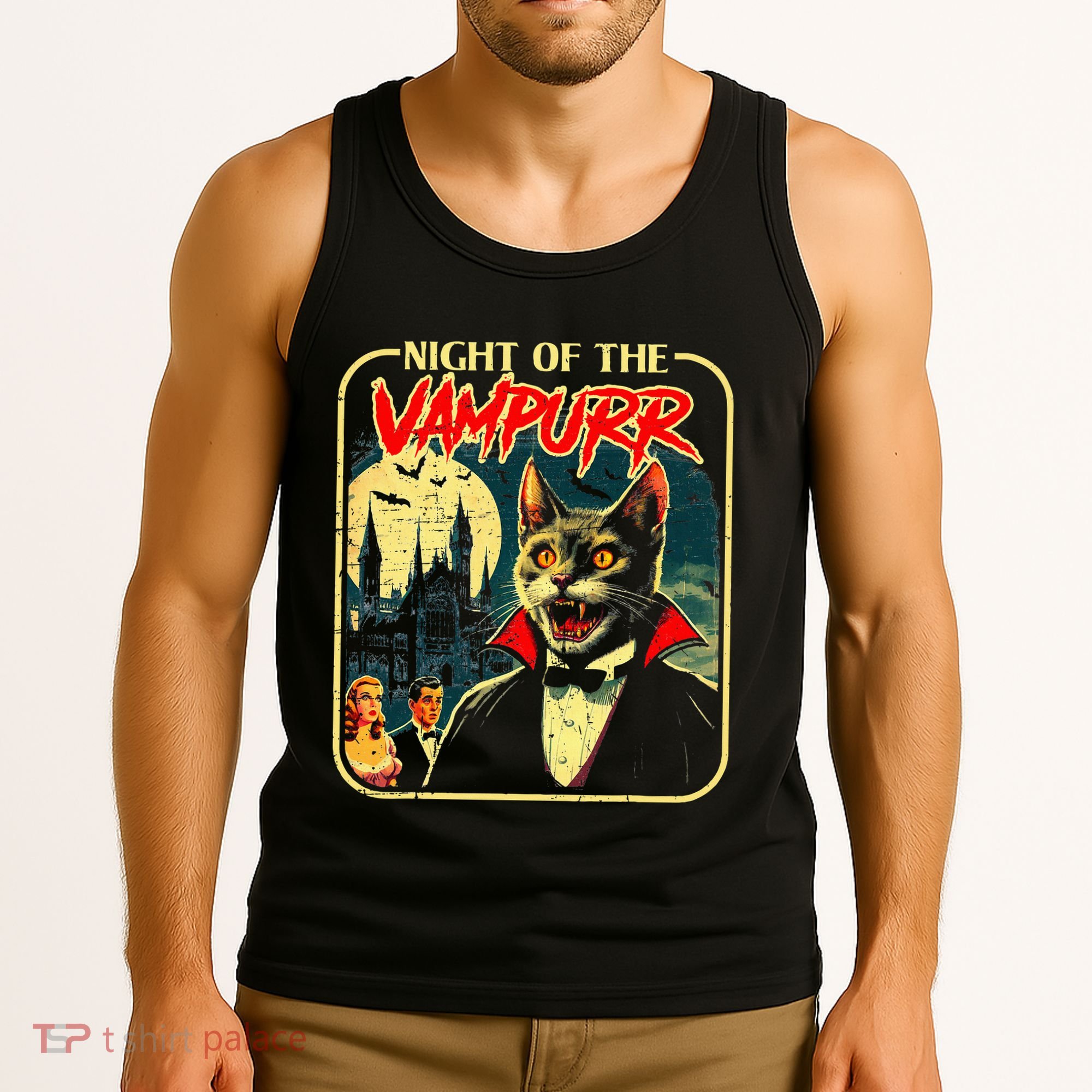 Night Of The Vampurr Funny Cat Halloween Tank Top