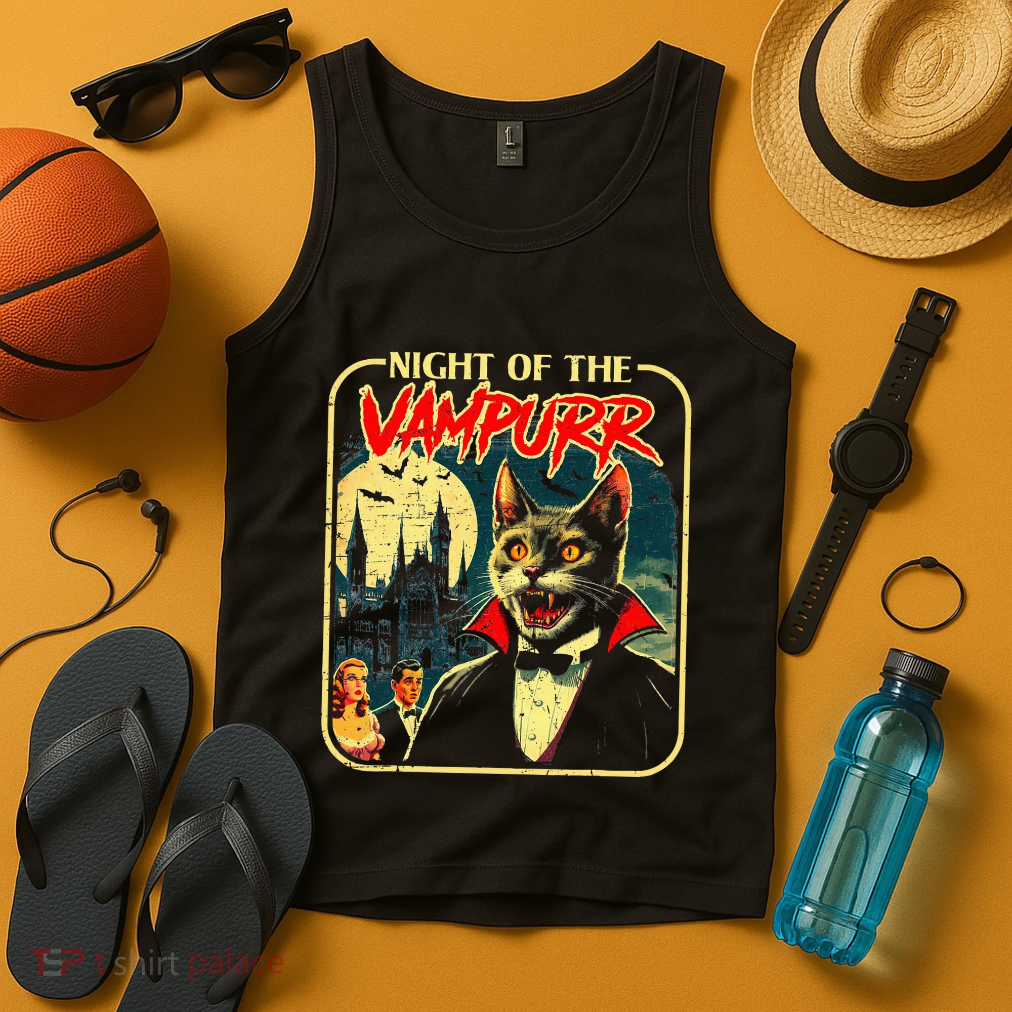 Night Of The Vampurr Funny Cat Halloween Tank Top