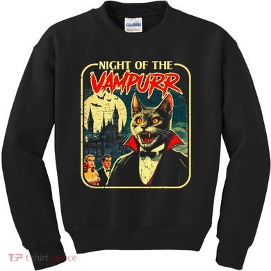 Night Of The Vampurr Funny Cat Halloween Kids Sweatshirt