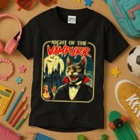 Night Of The Vampurr Funny Cat Halloween Kids T-Shirt thumb 3
