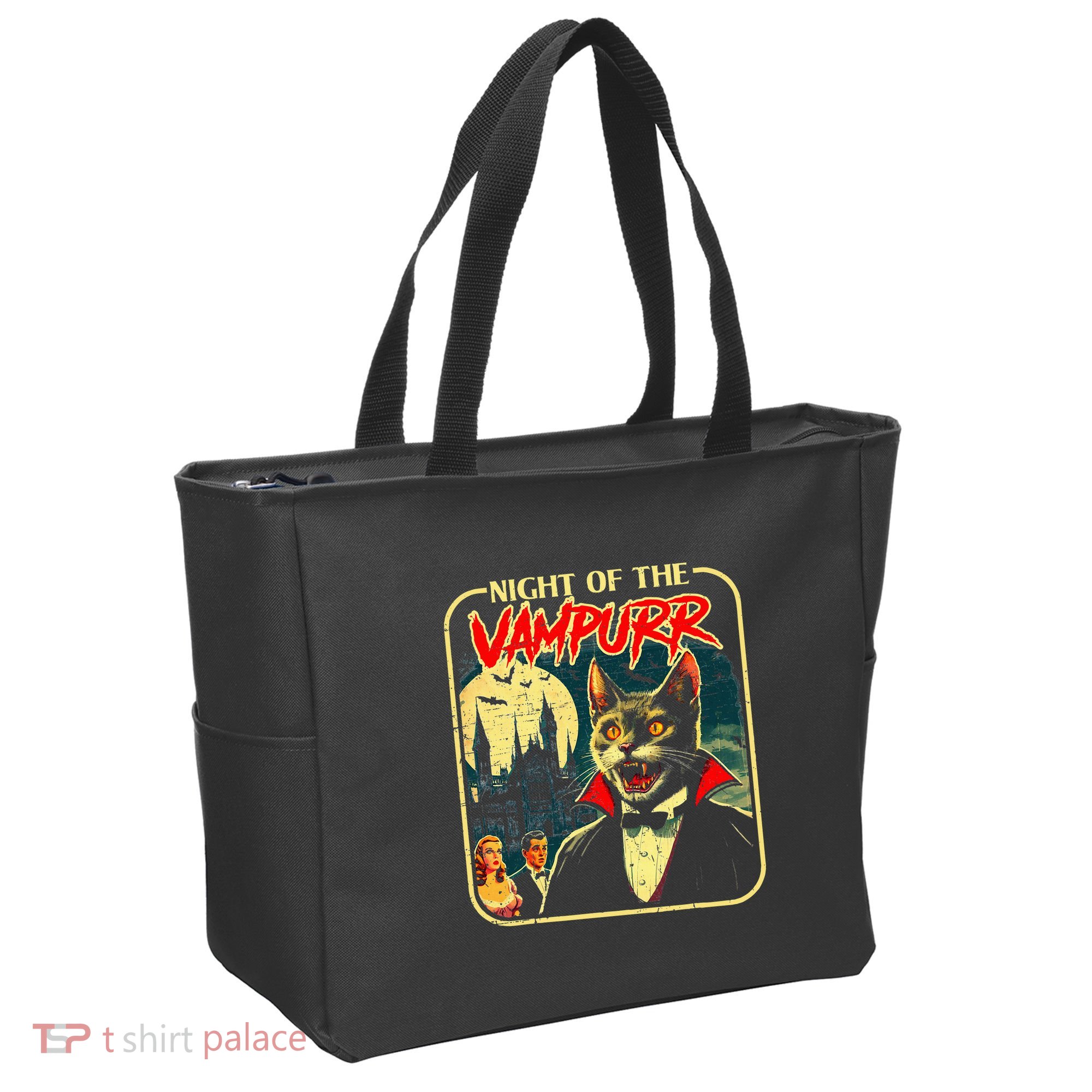 Night Of The Vampurr Funny Cat Halloween Tote Bag