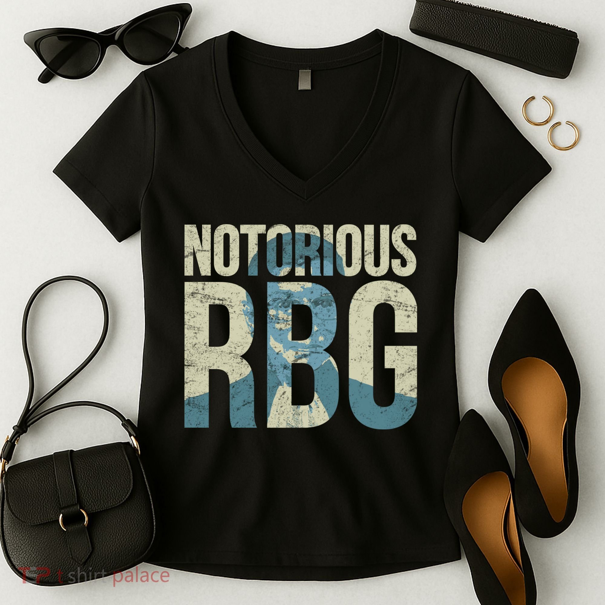 Notorious RBG Blue Logo Women's V-Neck T-Shirt