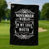 November Woman Funny Birthday Golf Towel thumb 1
