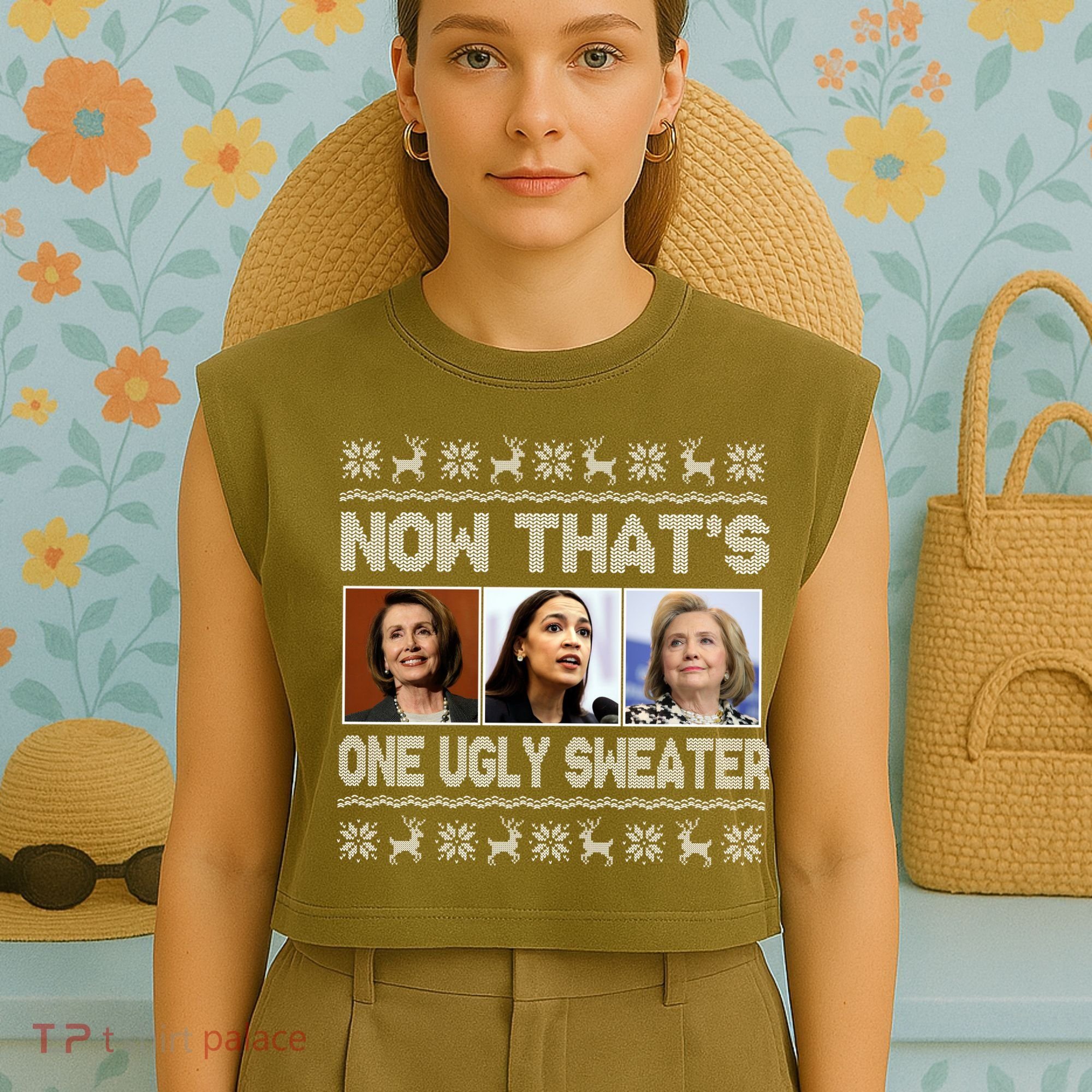 Now That's One Ugly Christmas Sweater Garment-Dyed Women's Muscle Tee