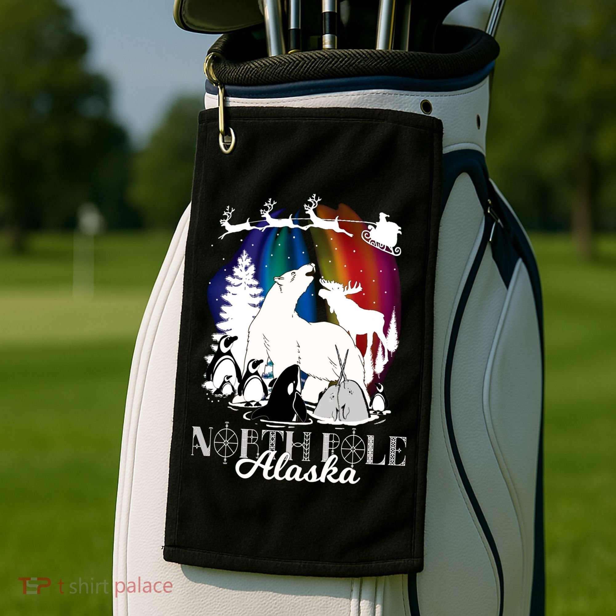 North Pole Alaska Aurora Borealis Christmas Town Souvenir Gift Golf Towel