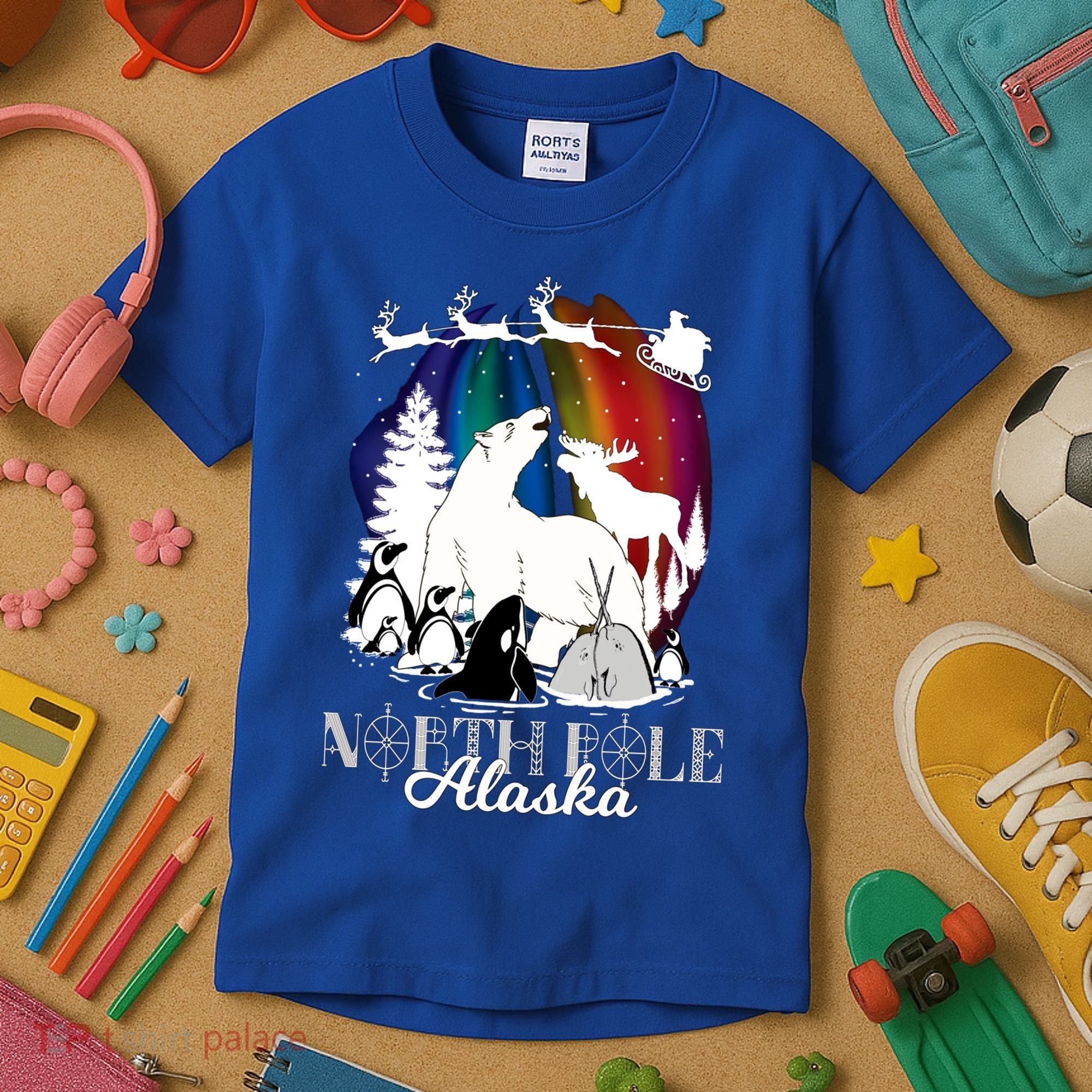 North Pole Alaska Aurora Borealis Christmas Town Souvenir Gift Kids T-Shirt
