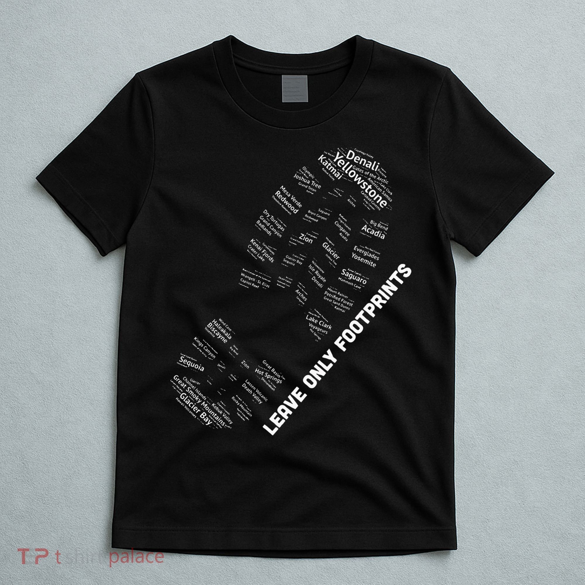 National Parks Boot Print Listing All National Parks T-Shirt