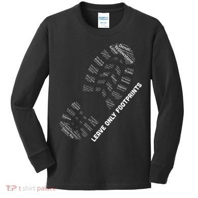 National Parks Boot Print Listing All National Parks Kids Long Sleeve Shirt