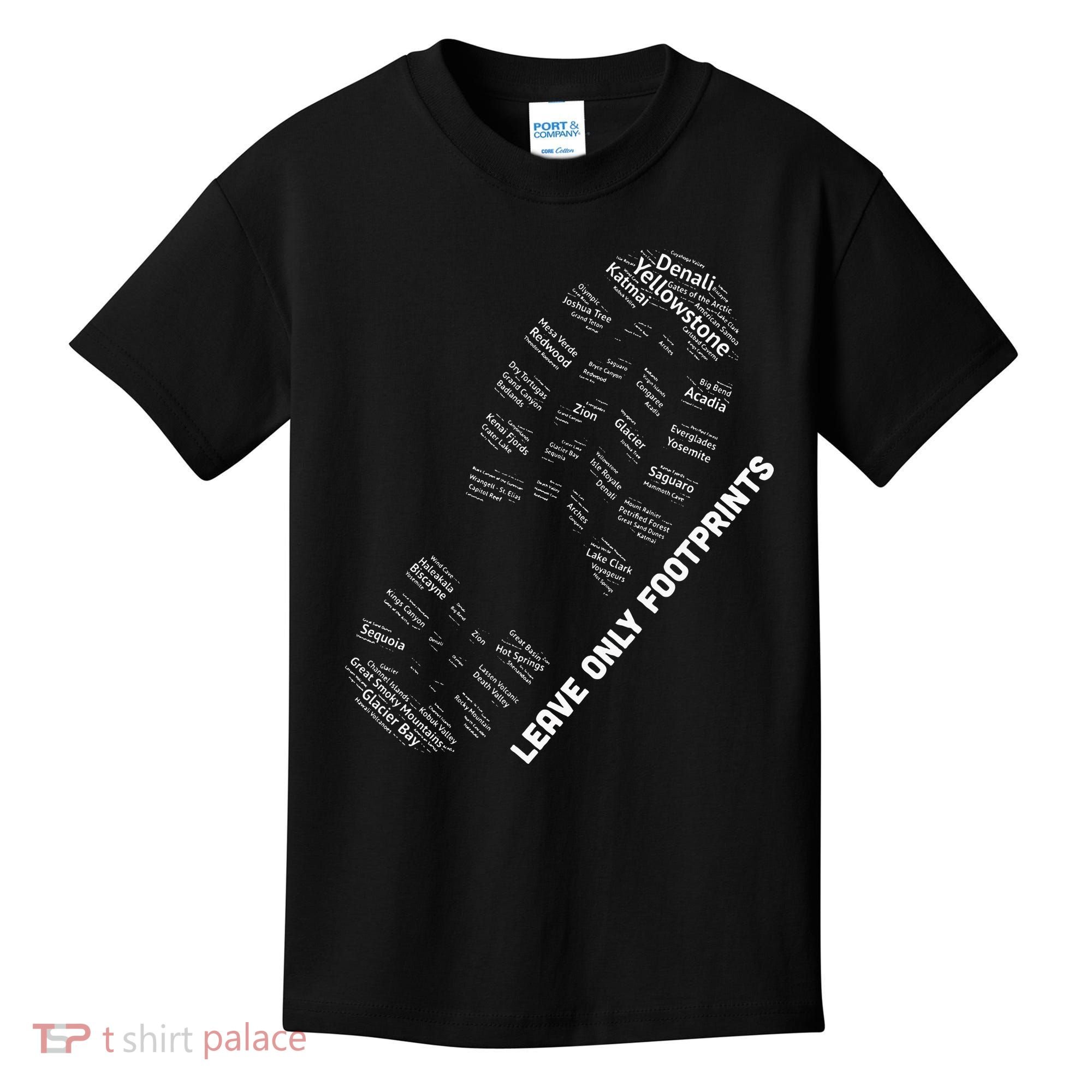 National Parks Boot Print Listing All National Parks Kids T-Shirt