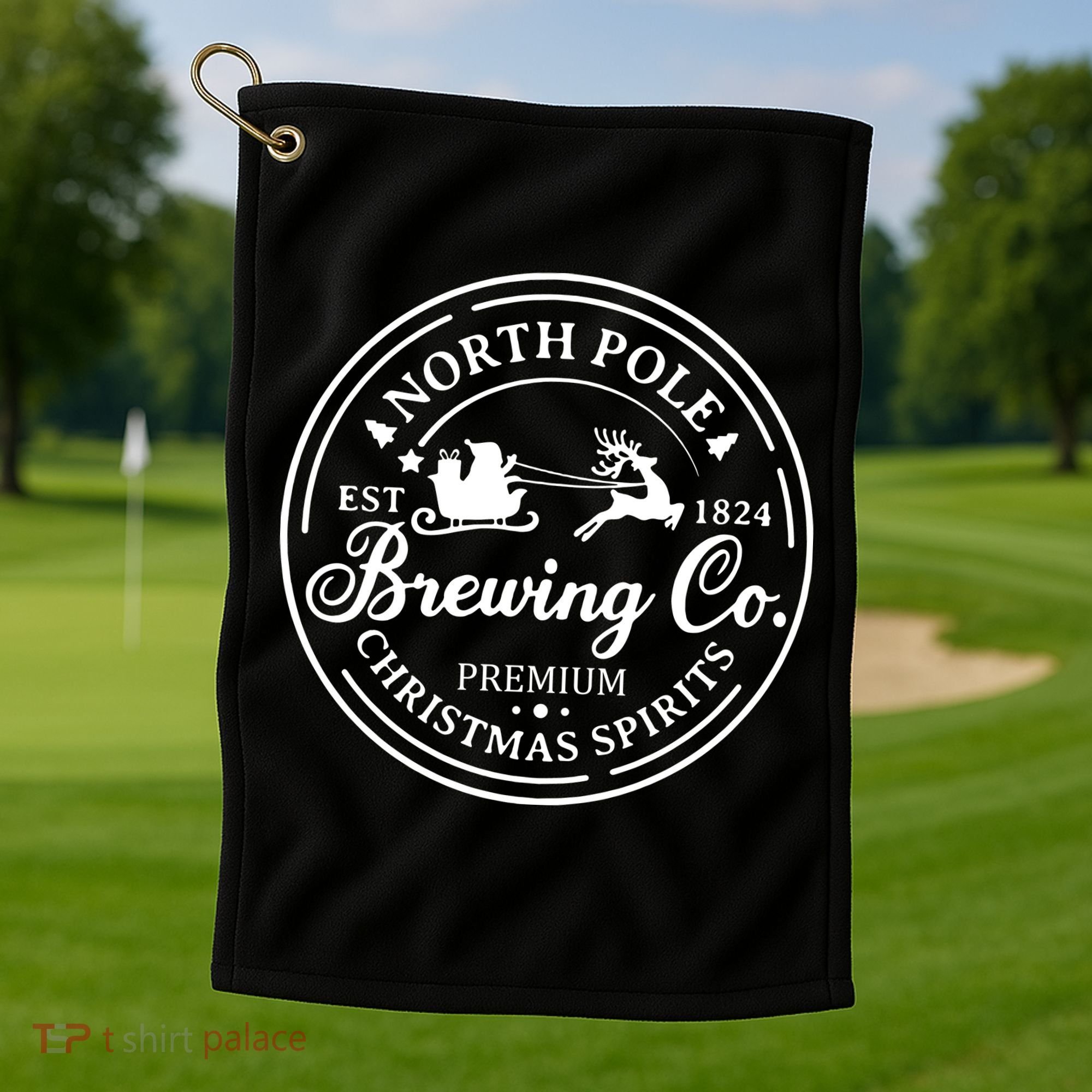 North Pole Brewing Co Shirt Santa Sleigh Rides Christmas Golf Towel