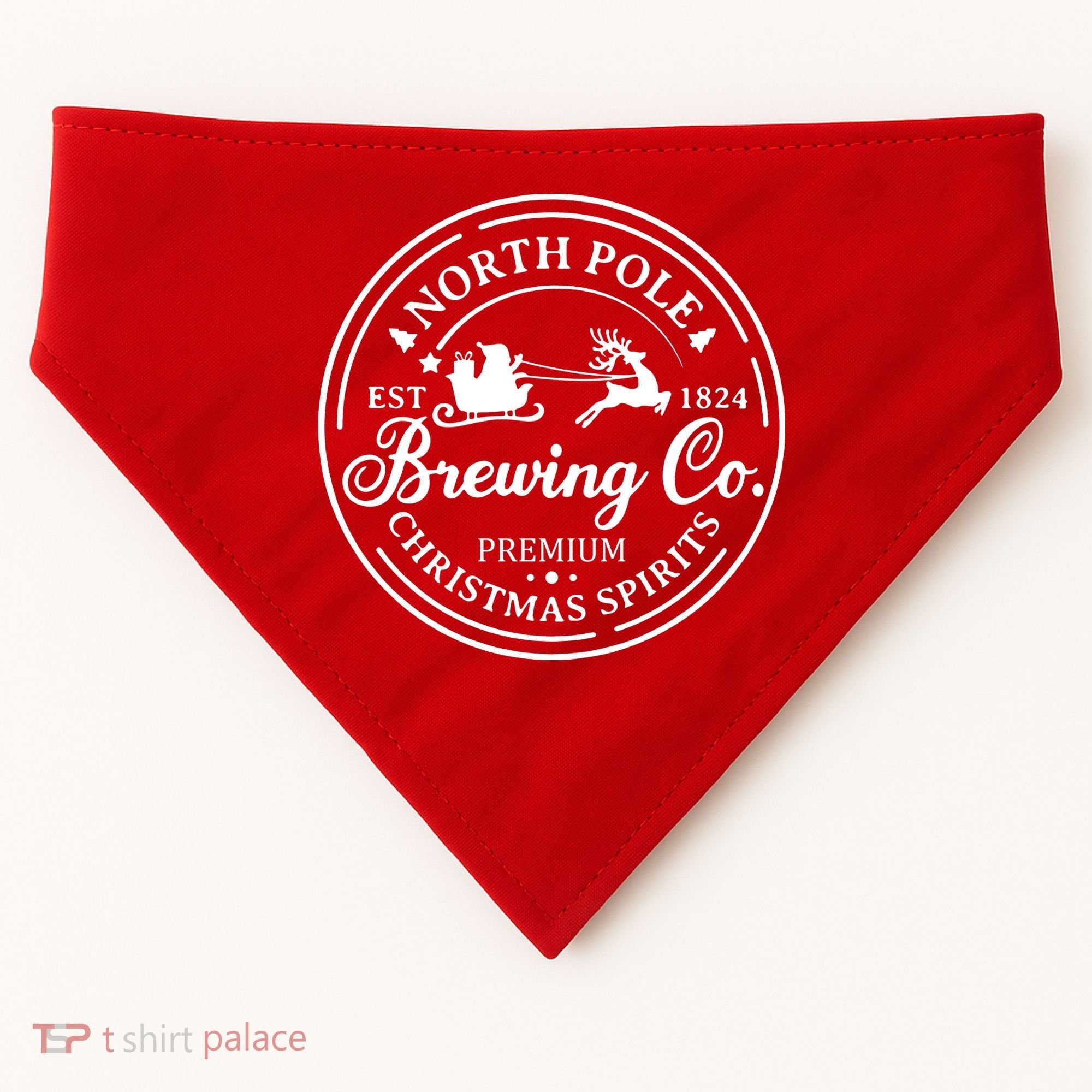 North Pole Brewing Co Shirt Santa Sleigh Rides Christmas USA-Made Doggie Bandana