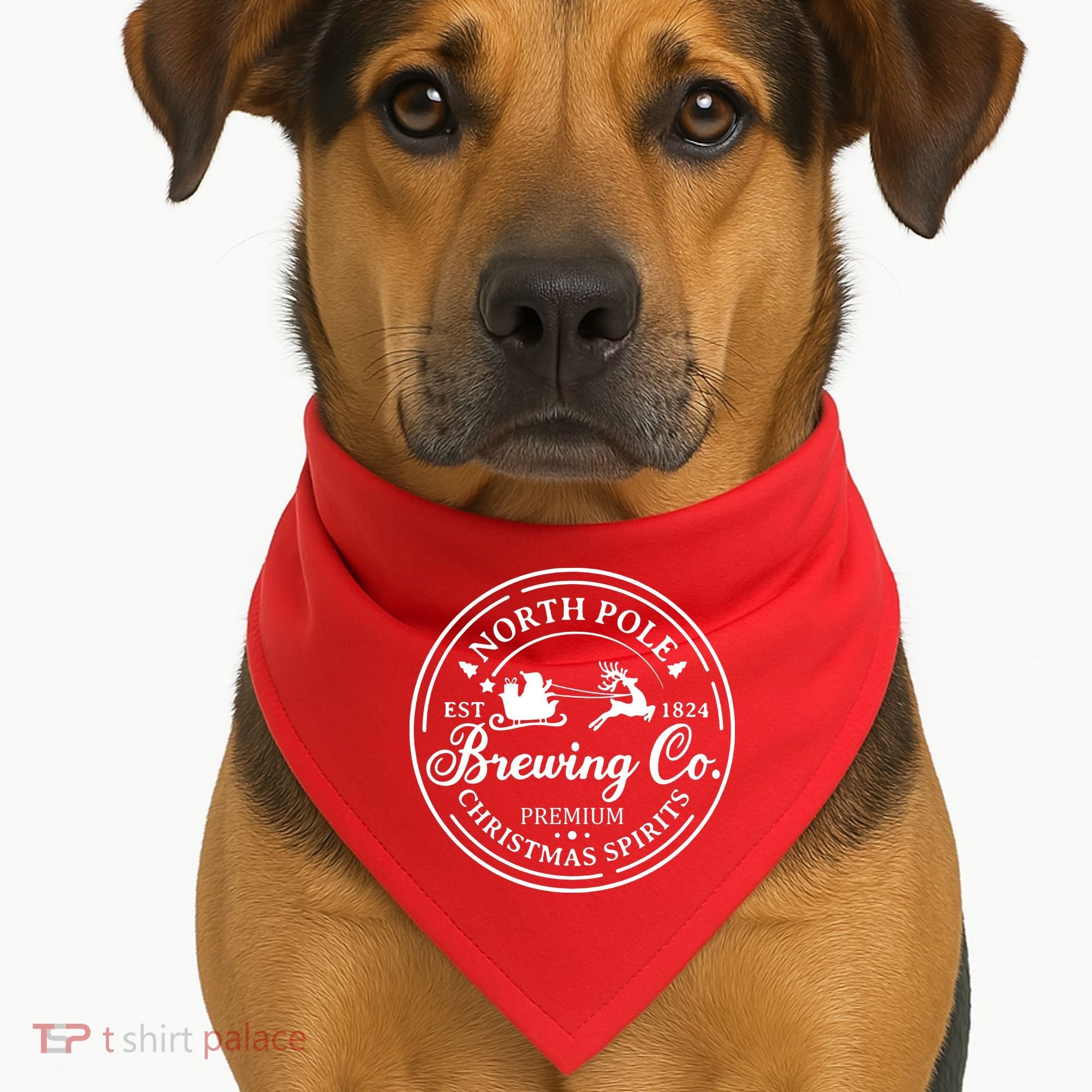 North Pole Brewing Co Shirt Santa Sleigh Rides Christmas USA-Made Doggie Bandana