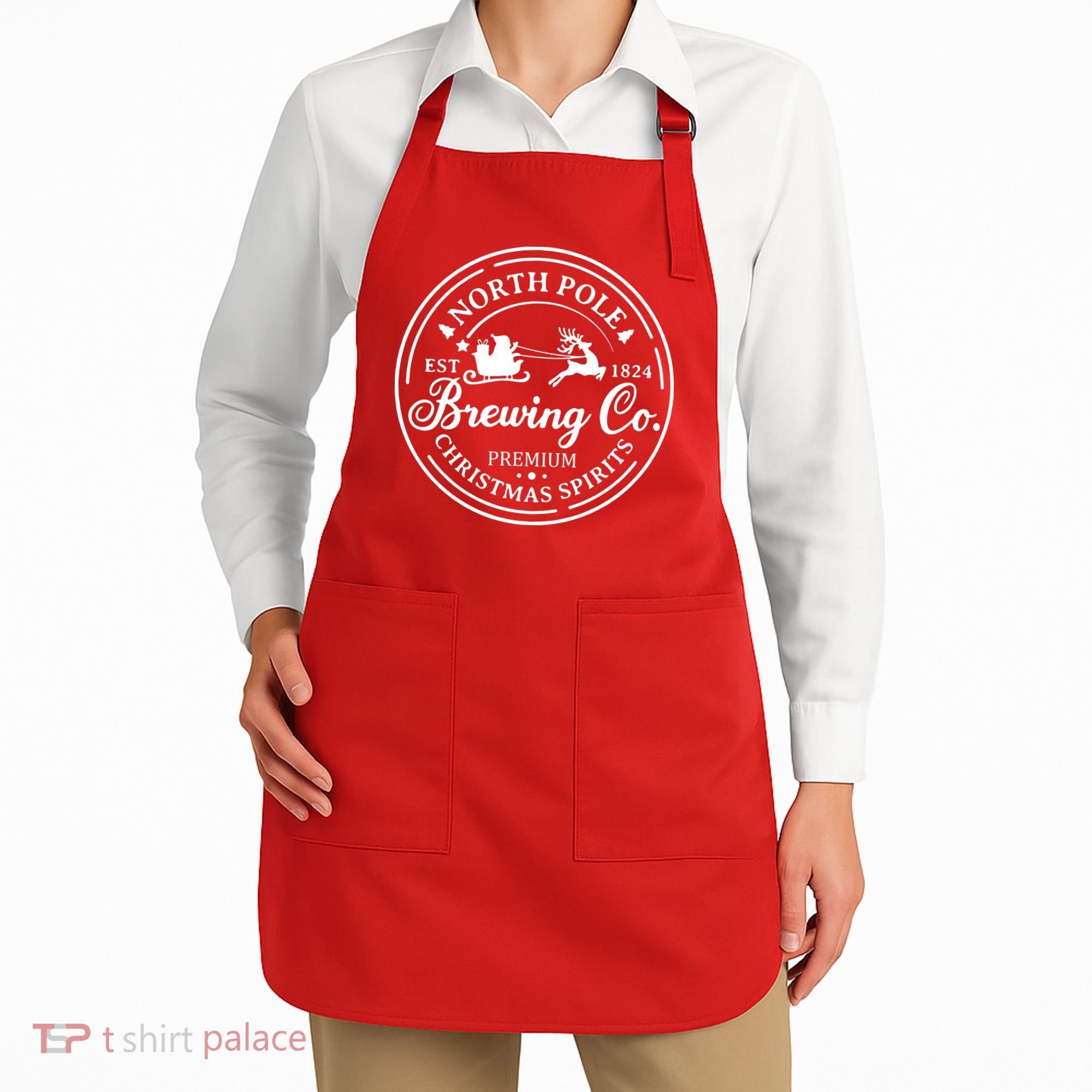 North Pole Brewing Co Shirt Santa Sleigh Rides Christmas Apron