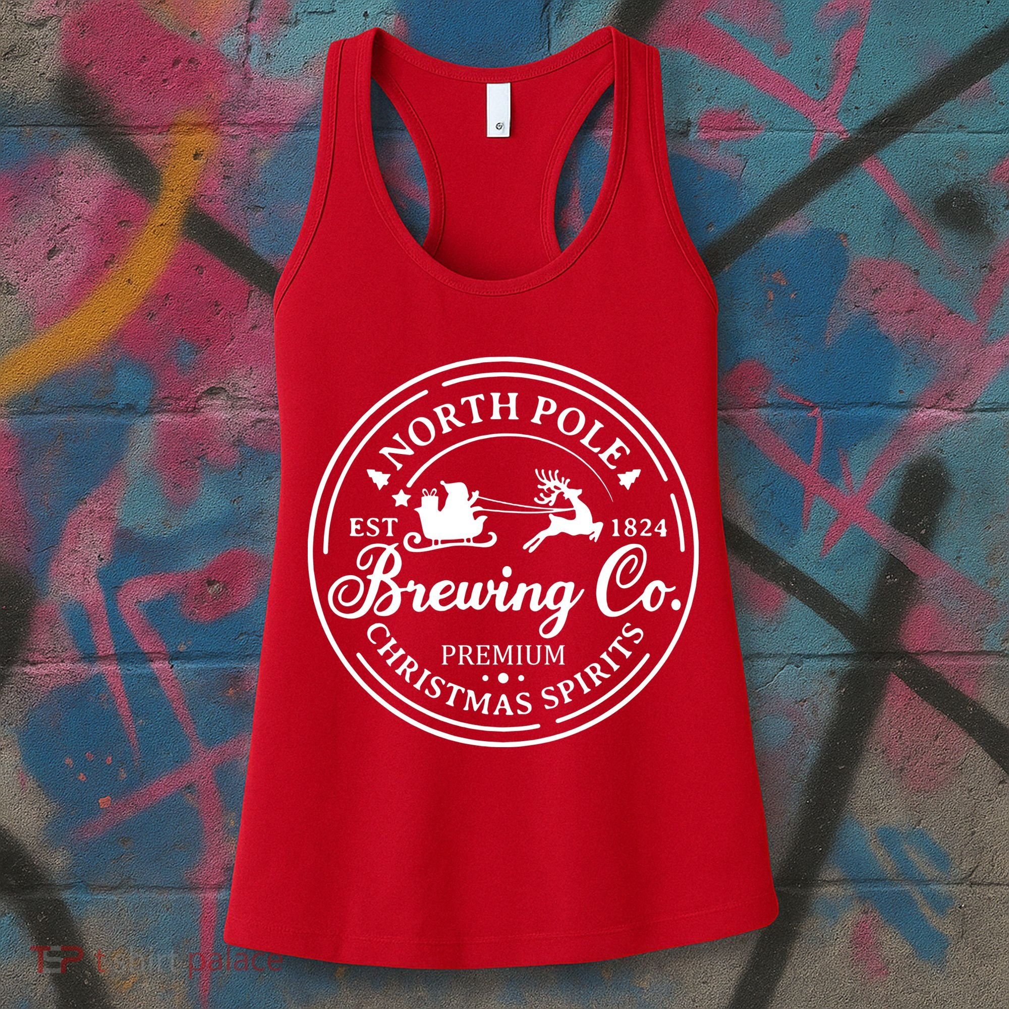 North Pole Brewing Co Shirt Santa Sleigh Rides Christmas Women's Tank Top