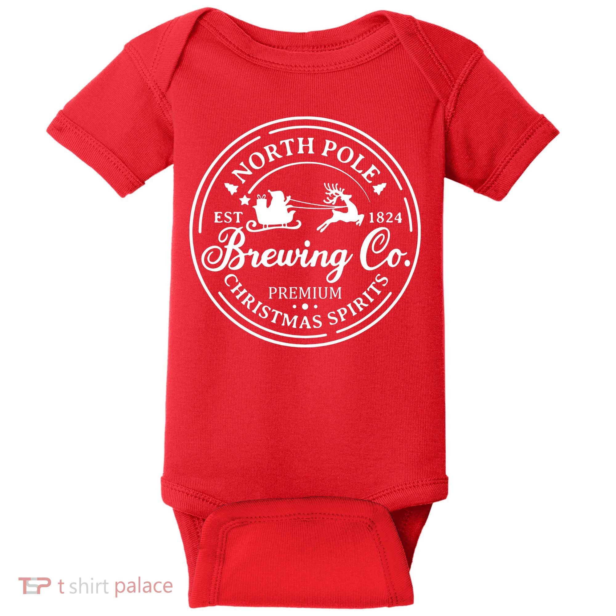 North Pole Brewing Co Shirt Santa Sleigh Rides Christmas Baby Bodysuit
