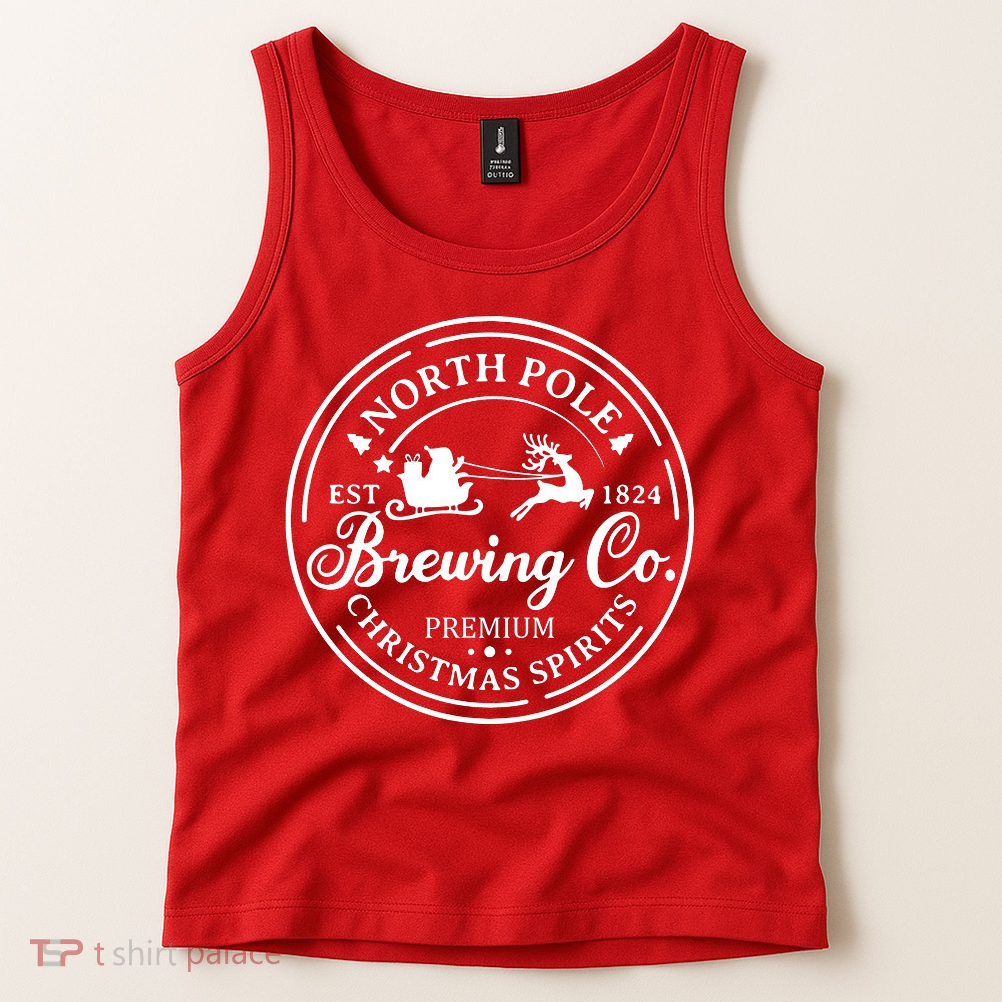 North Pole Brewing Co Shirt Santa Sleigh Rides Christmas Tank Top