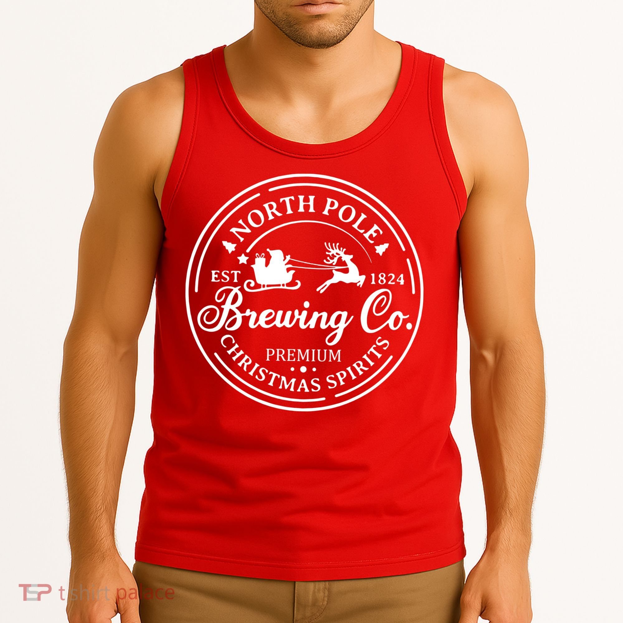 North Pole Brewing Co Shirt Santa Sleigh Rides Christmas Tank Top