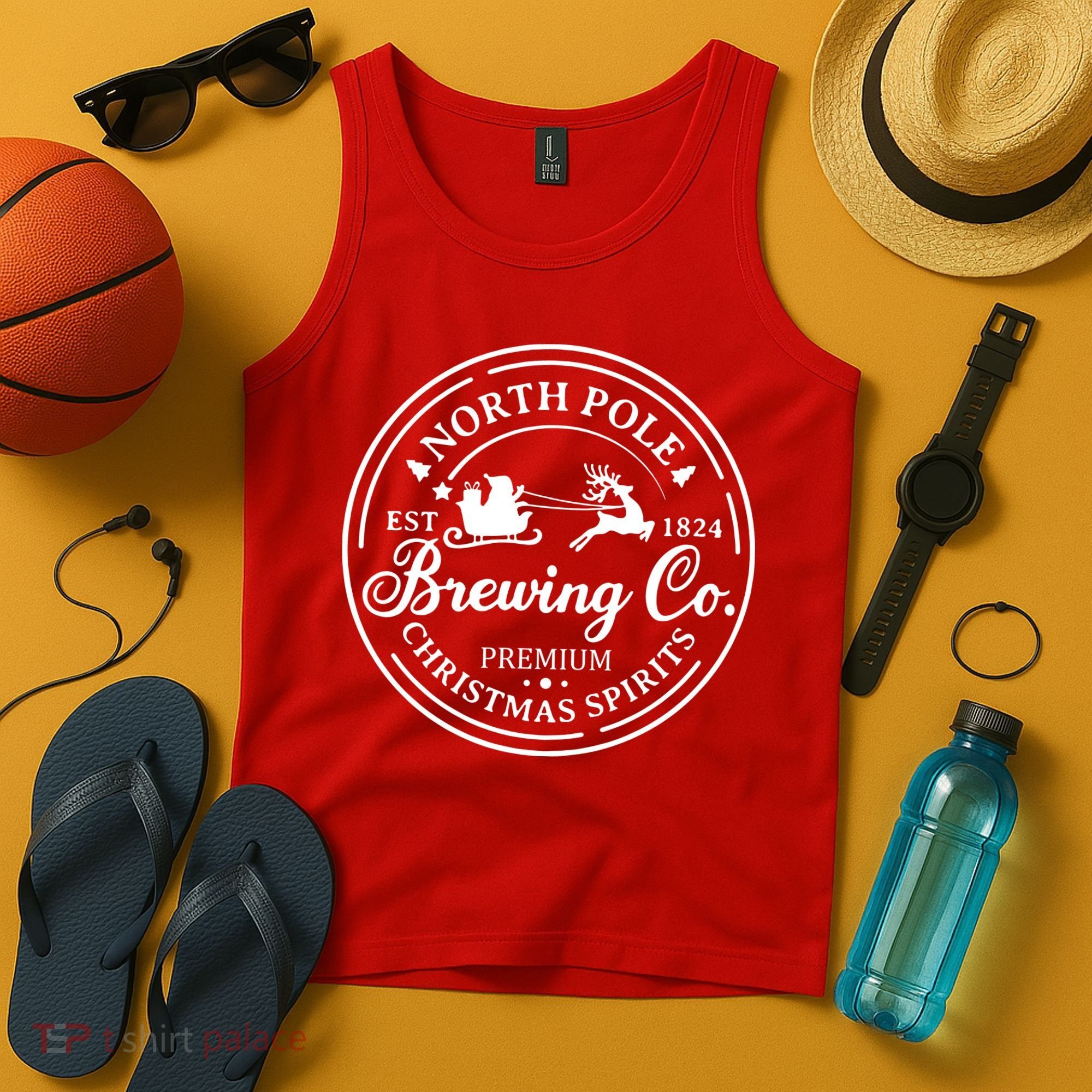 North Pole Brewing Co Shirt Santa Sleigh Rides Christmas Tank Top