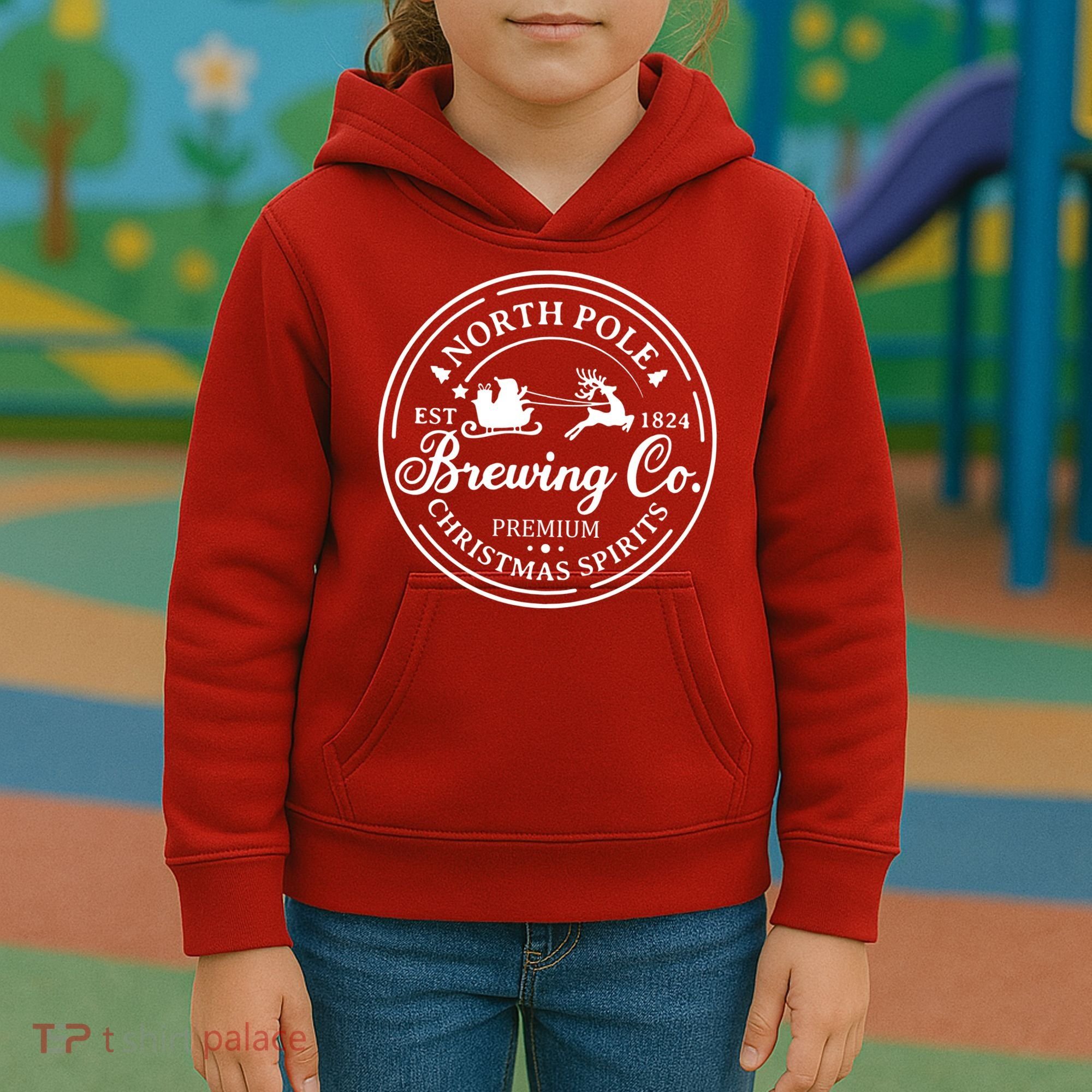 North Pole Brewing Co Shirt Santa Sleigh Rides Christmas Kids Hoodie