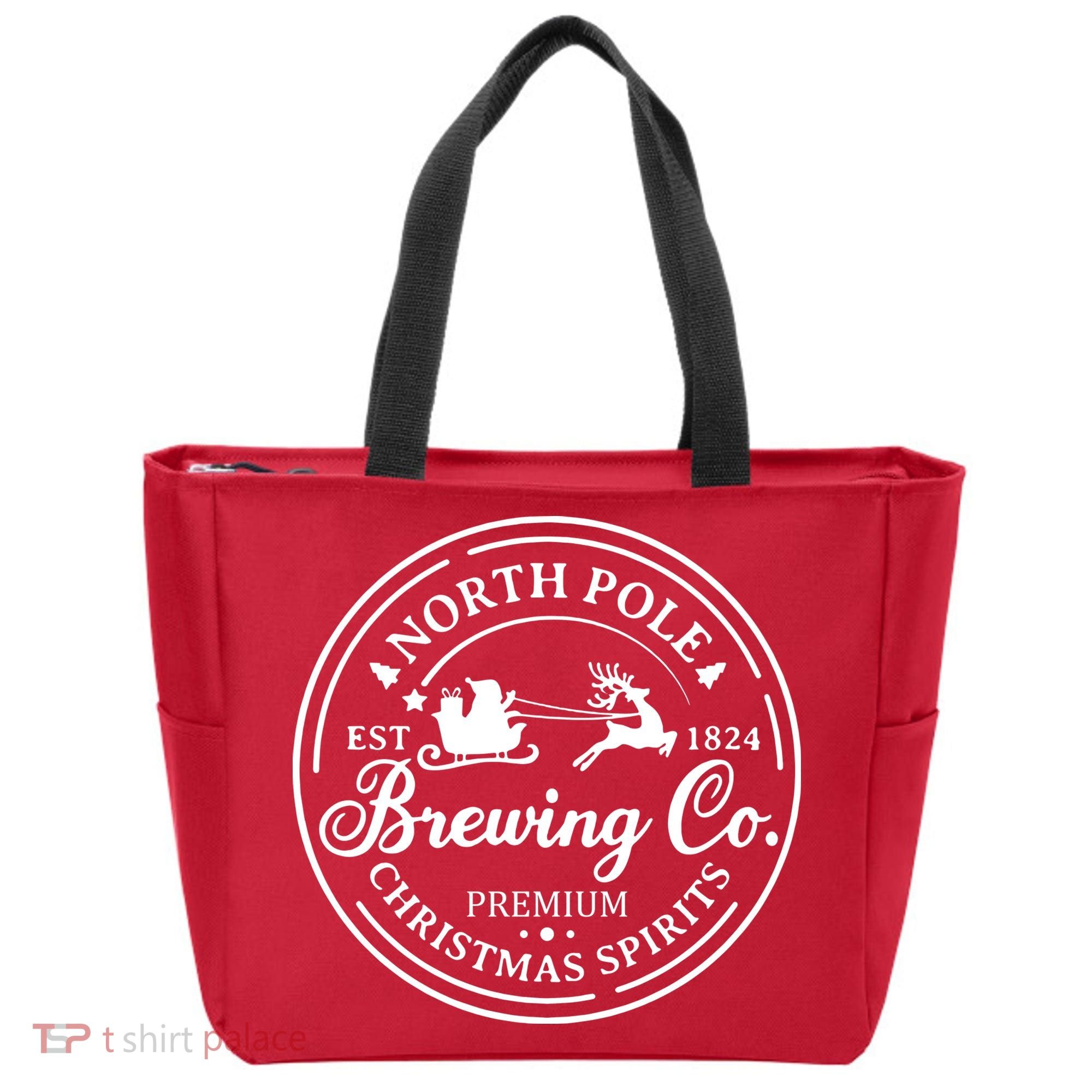 North Pole Brewing Co Shirt Santa Sleigh Rides Christmas Tote Bag