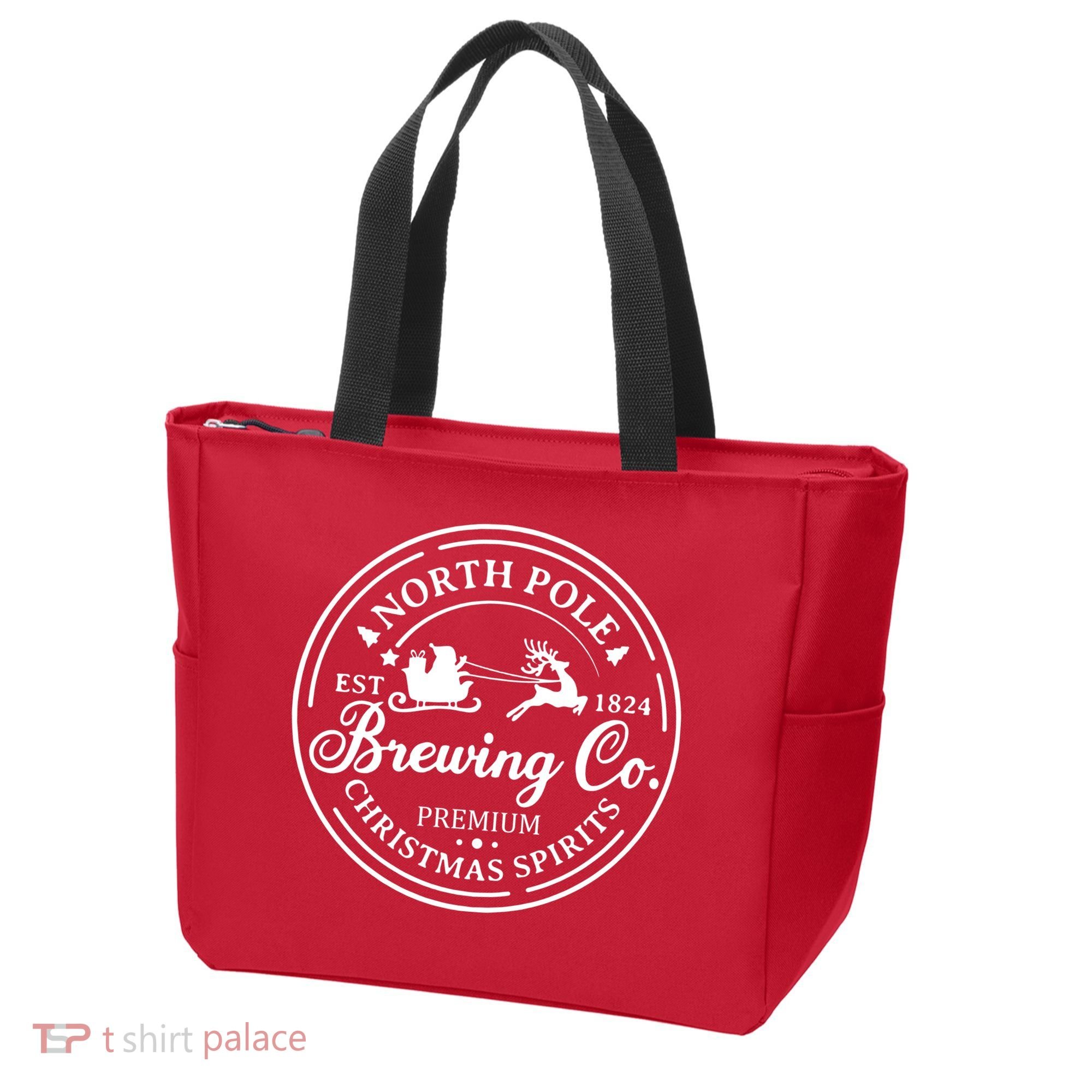 North Pole Brewing Co Shirt Santa Sleigh Rides Christmas Tote Bag
