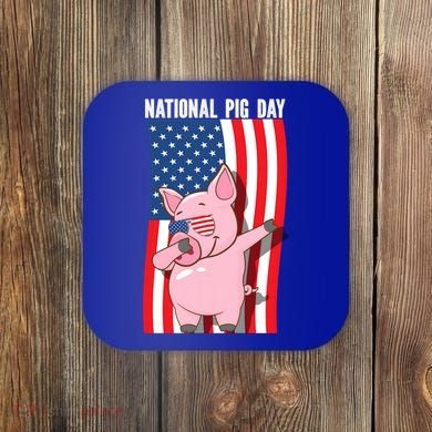 National Pig Day Dabbing Usa Flag Gift Coaster