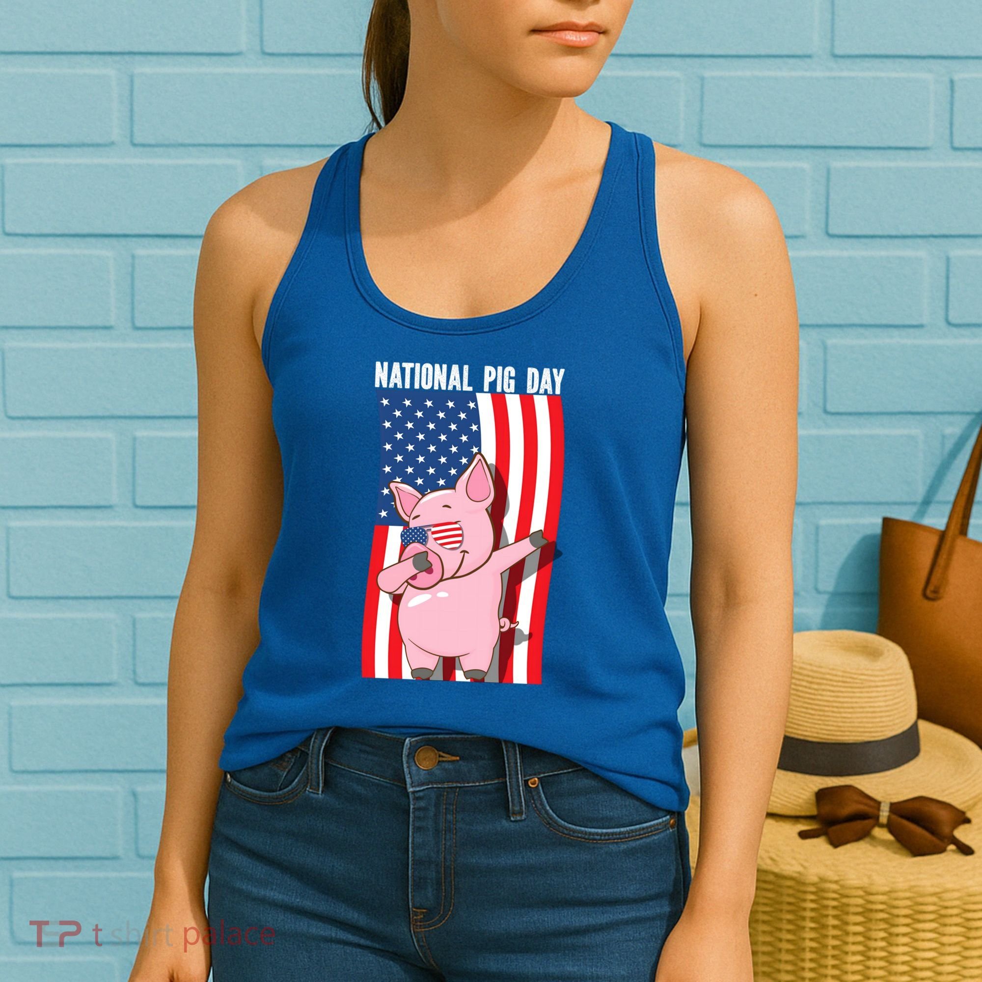 National Pig Day Dabbing Usa Flag Gift Women's Tank Top