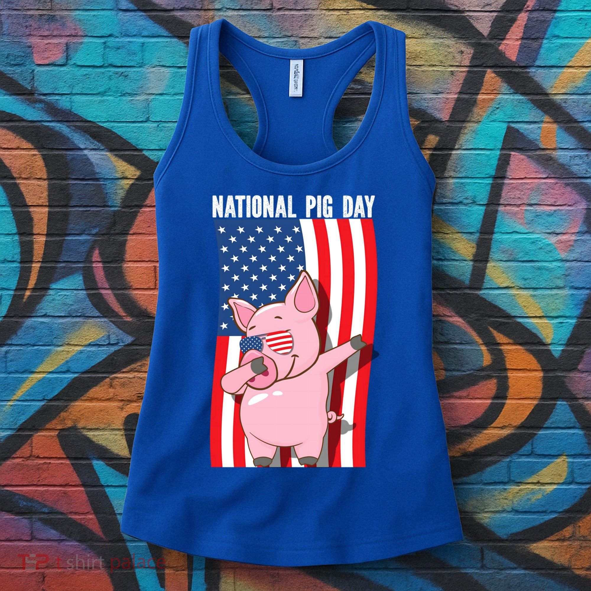 National Pig Day Dabbing Usa Flag Gift Women's Tank Top