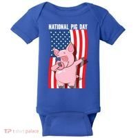 National Pig Day Dabbing Usa Flag Gift Baby Bodysuit thumb 0
