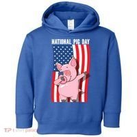 National Pig Day Dabbing Usa Flag Gift Toddler Hoodie thumb 0