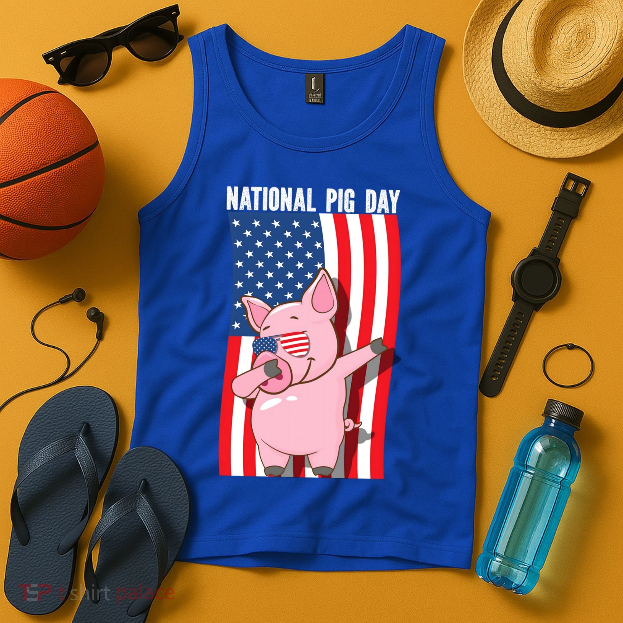 National Pig Day Dabbing Usa Flag Gift Tank Top