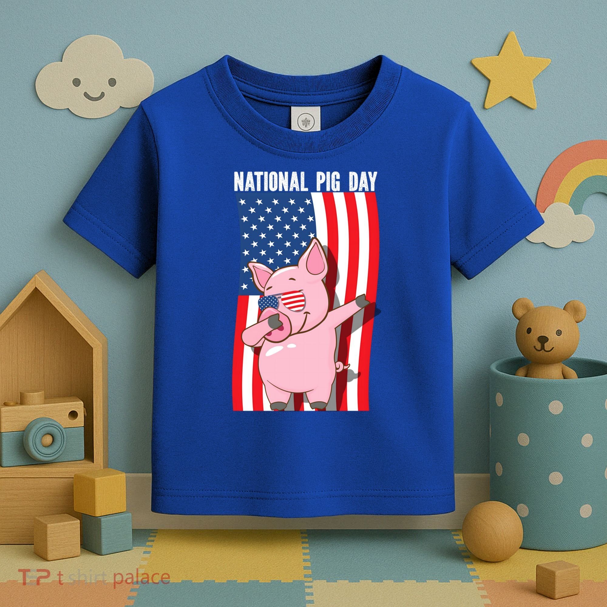 National Pig Day Dabbing Usa Flag Gift Toddler T-Shirt