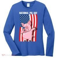 National Pig Day Dabbing Usa Flag Gift Women's Long Sleeve Shirt thumb 0