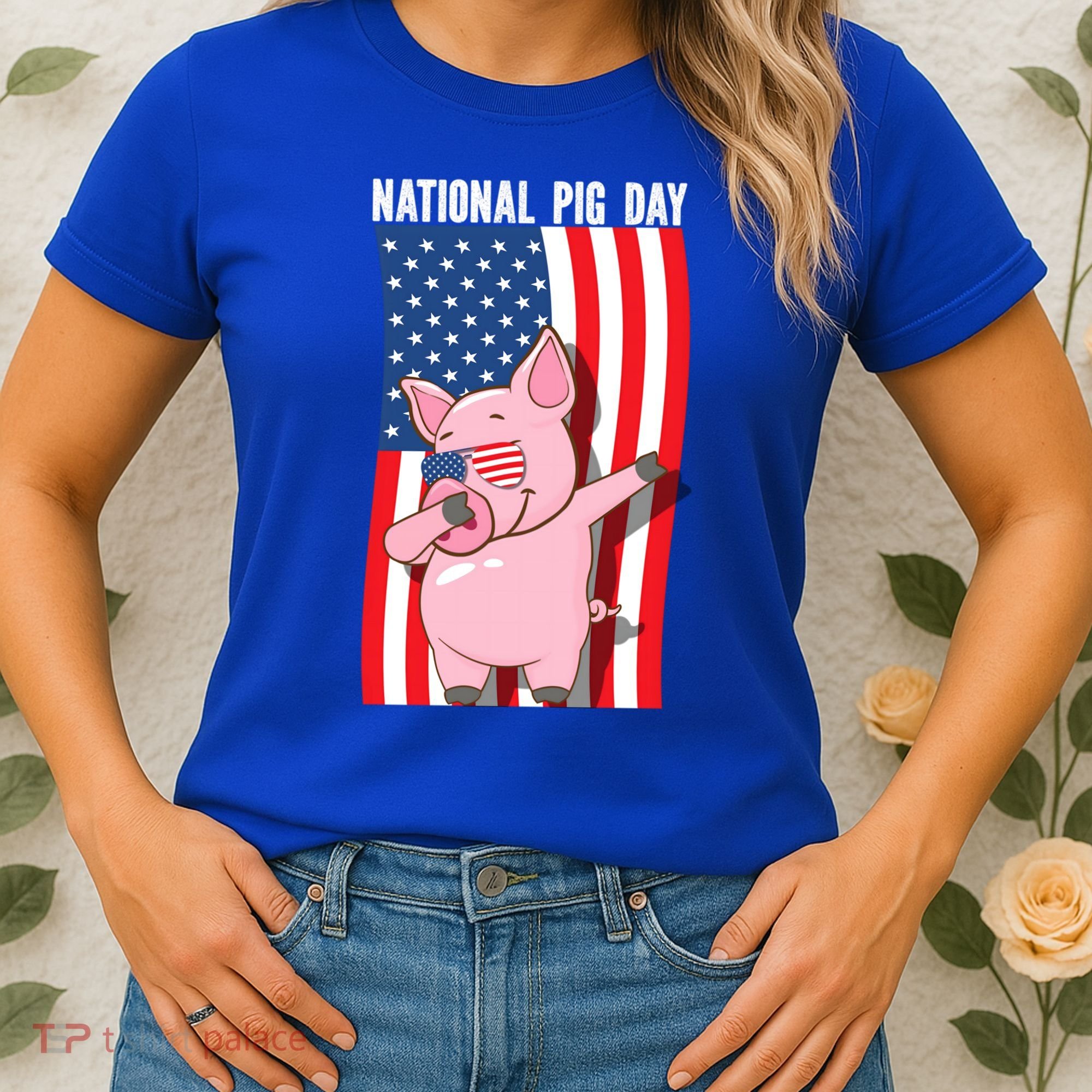 National Pig Day Dabbing Usa Flag Gift Women's T-Shirt