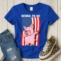 National Pig Day Dabbing Usa Flag Gift Women's T-Shirt thumb 3