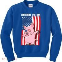 National Pig Day Dabbing Usa Flag Gift Kids Sweatshirt thumb 0