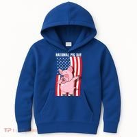 National Pig Day Dabbing Usa Flag Gift Kids Hoodie thumb 0